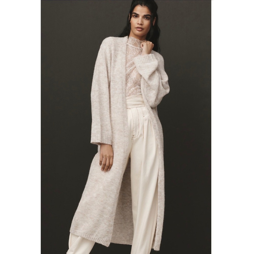New Anthropologie Oatmeal Heather Longline‎ Duster Cardigan Open Front One Size